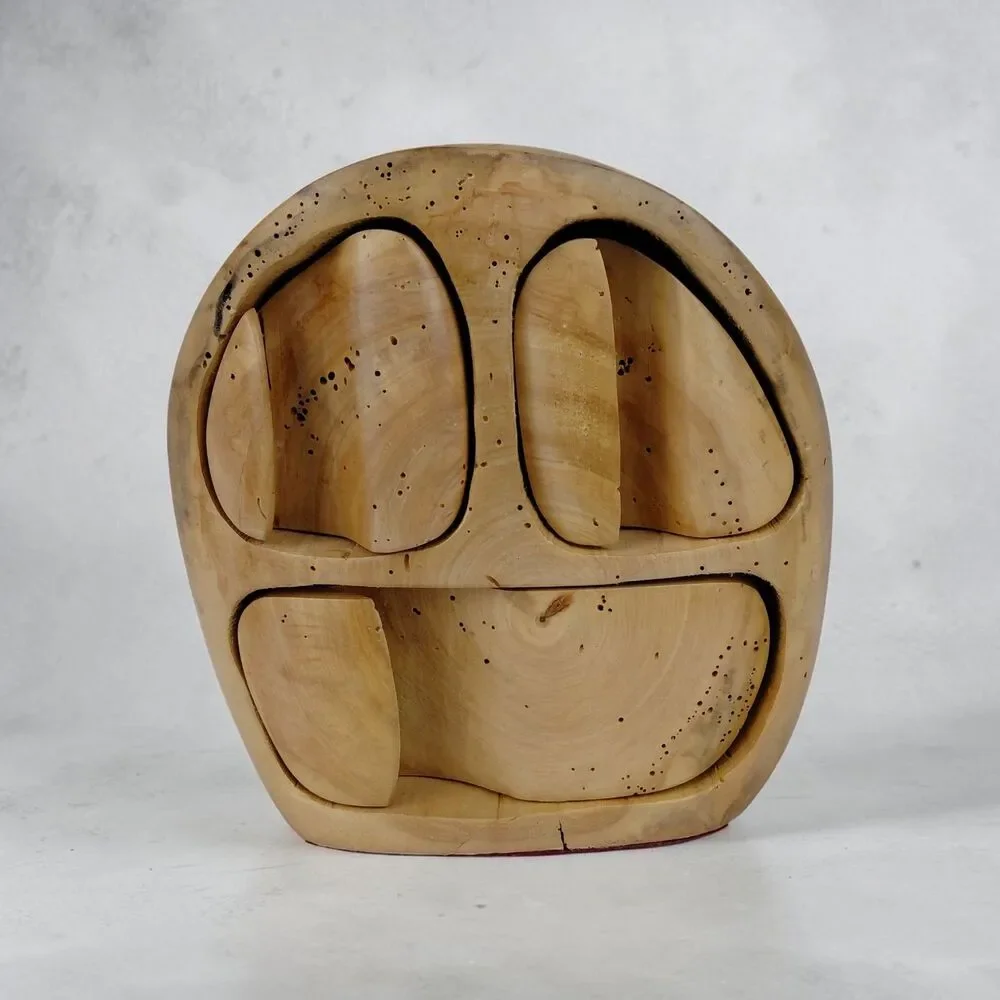 Hand Carved Bandsaw Box 3 Drawers Natural Wood Jewelry Trinket Box Abstract Face